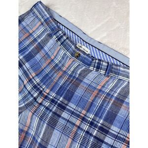 Peter Millar Shorts Men's Flat Front 100% Linen Blue Plaid Trunks - Sz 38